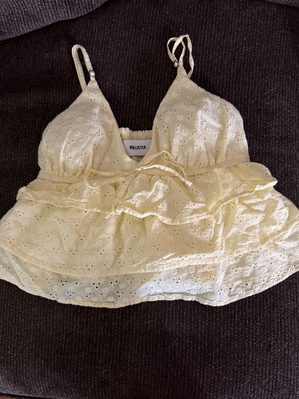 Hollister Pale Yellow Eyelet Ruffle Camisole